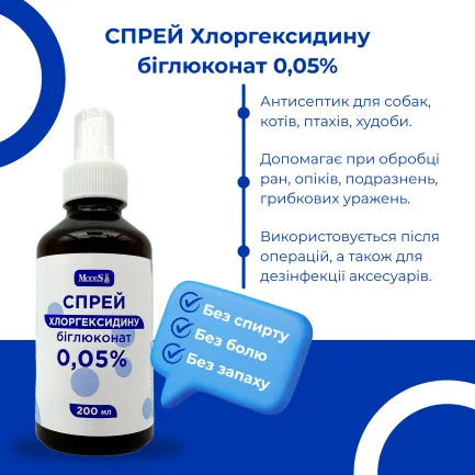 Спрей хлоргексидину біглюконат для тварин 0,05%, 200 мл, MODES — Фото 1
