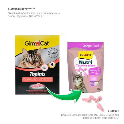Вітаміни GimCat NUTRI TAURINE BITES QUARK для котів із сиром і таурином 425г — Фото 4