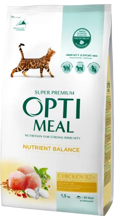 OPTIMEAL™. Повнораціонний сухий корм для дорослих котів - курка, 1,5 кг
