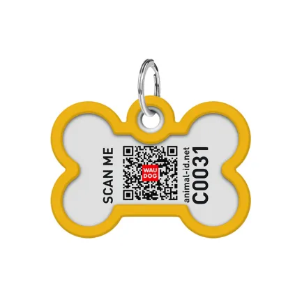Адресник для собак і котів металевий WAUDOG Smart ID з QR паспортом, малюнок "Градієнт помаранчевий", кістка, Д 40 мм, Ш 28 мм — Фото 1