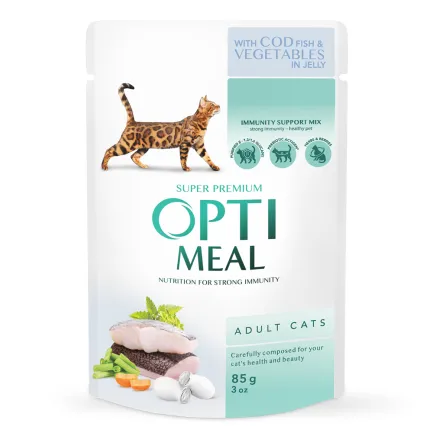 OPTIMEAL™.Конс корм д/дор котів з тріскою та овочами в желе, 0,085 кг