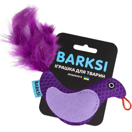 Іграшка для Котів Barksi Пташка з дзвіночком та пір'ям 9 х 8 см Фіолетова -