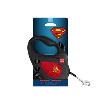 Повідець-рулетка для собак WAUDOG R-leash, малюнок "Супермен Лого червоний", S, до 15 кг, 5 м, світловідбиваюча стрічка — Фото 1