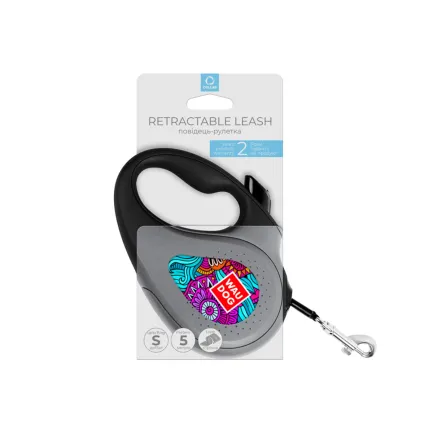 Повідець-рулетка для собак WAUDOG R-leash, малюнок "Літо", S, до 15 кг, 5 м, світловідбиваюча стрічка чорний — Фото 2