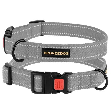 Нашийник для собак Bronzedog Сotton рефлекторний б/б сірий M