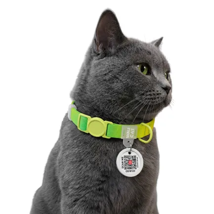 Нашийник для котів нейлоновий WAUCAT Nylon Recycled з QR адресником, градієнт, безпечна пряжка, XS, Ш 10 мм, Дов 20-30 см, салатовий — Фото 3