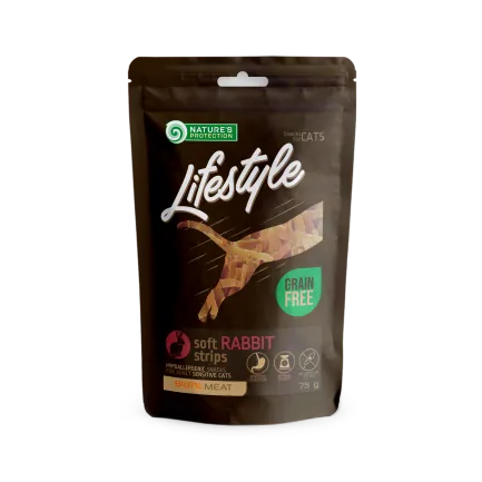 Ласощі для котів, м'які смужки з кролика, Nature's Protection Lifestyle Snack For Cats Soft Rabbit Strips 75г
