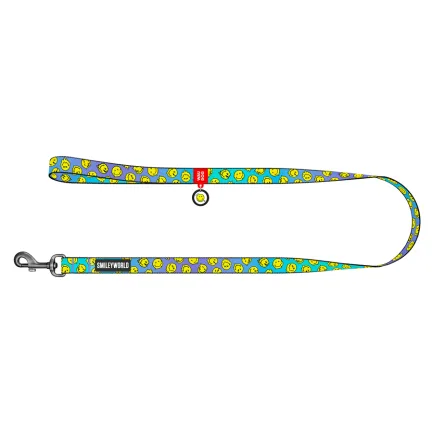 Повідець для собак нейлоновий WAUDOG Nylon, малюнок "Смайли на блакитному", S, Ш 25 мм, Дов 122 см — Фото 1