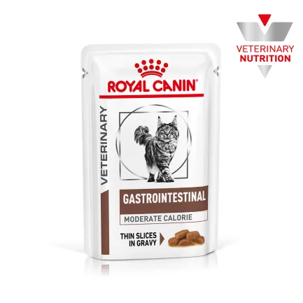 Дієтичний вологий корм Royal Canin GASTROINTESTINAL MODERATE CALORIE CAT(шматочки у соусі) для котів 12х85г 8+4 — Фото 1