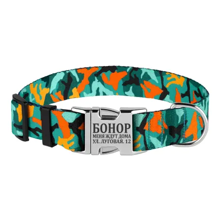 Нашийник для Собак BronzeDog Urban Camo Нейлоновий з Металевою Пряжкою Зелений L — Фото 1