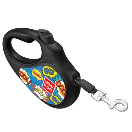 Повідець-рулетка для собак WAUDOG R-leash, малюнок "ВАУ", L, до 50 кг, 5 м, світловідбиваюча стрічка — Фото 1
