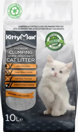 Бентонітовий наповнювач Kitty Max для котячого туалету, без аромату, білий, 10 л