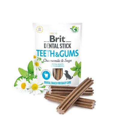 Ласощі для собак Brit Dental Stick Teeth &amp; Gums здорові ясна та зуби, ромашка і шавлія, 7 шт, 251 г — Фото 1