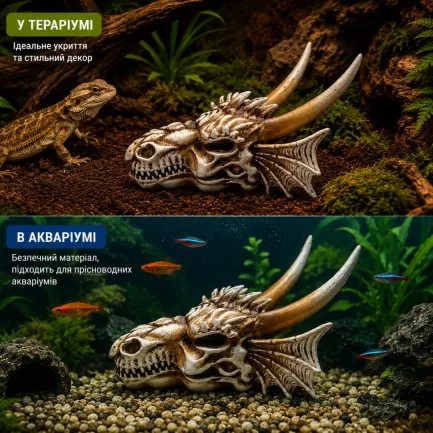 Декорація череп дракона Hobby Dragon Skull S 12,5×9×8,5 см для акваріума і тераріума (32074) — Фото 5