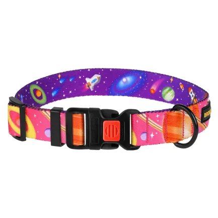 Нашийник для собак BronzeDog Urban Cosmos нейлоновий з пластиковою пряжкою Рожевий L — Фото 1