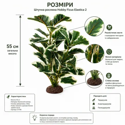 Штучна рослина Hobby Ficus Elastica 2 55 см (37706) для тераріуму, акватераріуму та палюдаріуму — Фото 1