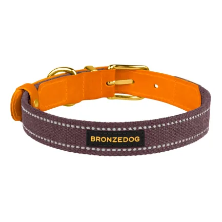 Нашийник для Собак Bronzedog Сotton Рефлекторний х/б+шкіра з Ремінною Пряжкою Черрі M — Фото 1