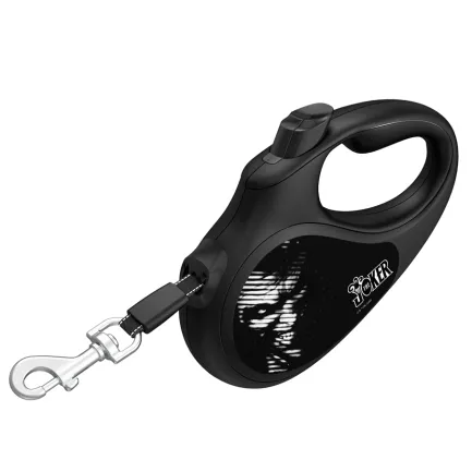 Повідець-рулетка для собак WAUDOG R-leash, малюнок "Джокер Чорний", S, до 15 кг, 5 м, світловідбиваюча стрічка чорний — Фото 2
