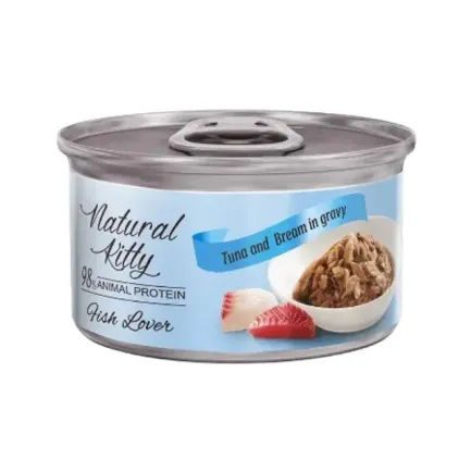 Вологий корм для котів з тунцем та лящем Natural Kitty Meat Lover Tuna And Bream In Gravy, 70 гр