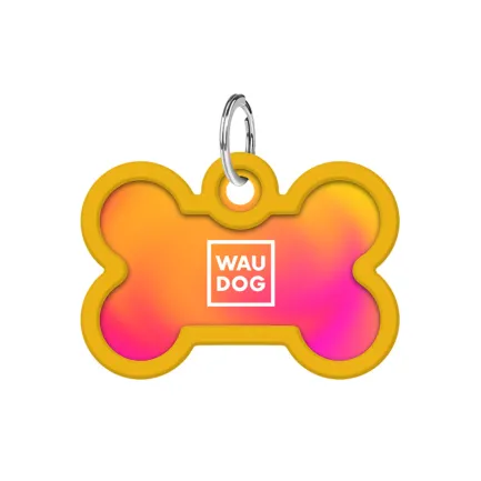 Адресник для собак і котів металевий WAUDOG Smart ID з QR паспортом, малюнок "Градієнт помаранчевий", кістка, Д 40 мм, Ш 28 мм — Фото 4