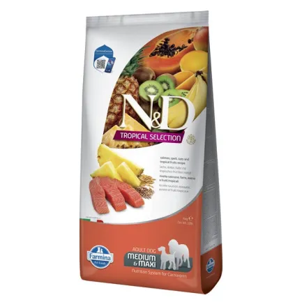 Сухий низькозерновий корм Farmina N&amp;D TROPICAL SELECTION для дорослих собак середніх і великих порід з лососем і тропічними фруктами, 10 кг