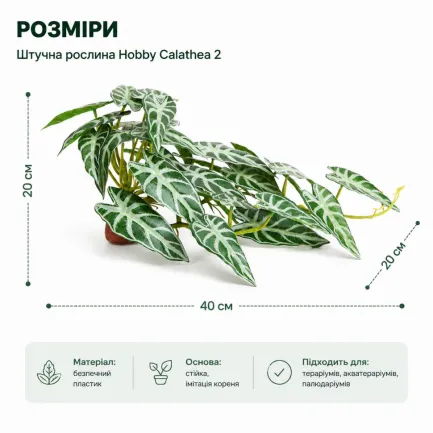 Штучна рослина Hobby Calathea 2 40×20 см (37715) для тераріуму, акватераріуму та палюдаріуму — Фото 1