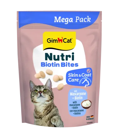 Вітаміни GimCat NUTRI BIOTIN BITES для котів для покращення стану шкіри та шерсті з маскарпоне та біотином 425г — Фото 1
