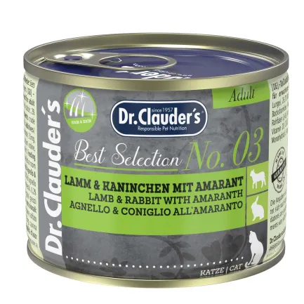 Вологий корм для дорослих котів Dr.Clauder’s Best Selection №3 ягня та кролик з амарантом 200 г