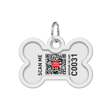 Адресник для собак і котів металевий WAUDOG Smart ID з QR паспортом, малюнок "Прапор", кістка, Д 40 мм, Ш 28 мм — Фото 2