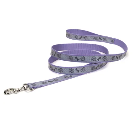 Coastal Lazer Brite Reflective Leash КОСТАЛ ЛАЗЕР БРАЙТ світловідбивний повідець для собак, 2.5смХ1.8м Лапа кістка фіолетовий
