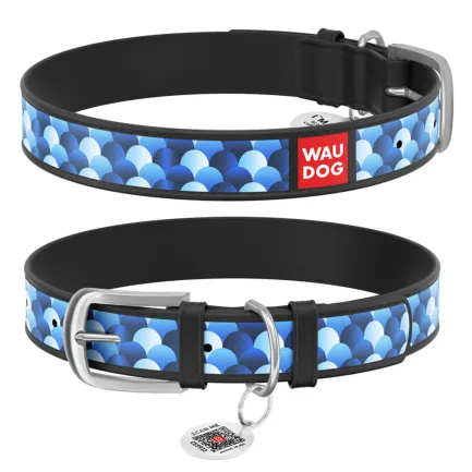 Нашийник WAUDOG Design з малюнком "Луска", преміум шкіра, металева пряжка (ширина 12 мм, довжина 19-25 см) чорний