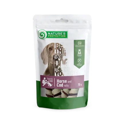 Ласощі для собак, роли з конини і тріски, Nature's Protection Snacks For Dogs, Horse And Cod Rolls 75г