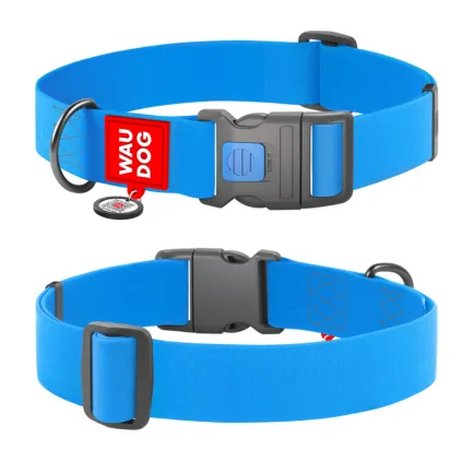 Нашийник для собак водостійкий WAUDOG Waterproof з QR паспортом, пластиковий фастекс, XXL, Ш 40 мм, Дов 46-70 см, блакитний — Фото 1
