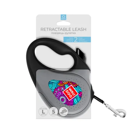 Повідець-рулетка для собак WAUDOG R-leash, малюнок "Літо", L, до 50 кг, 5 м, світловідбиваюча стрічка чорний — Фото 3