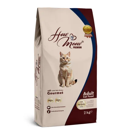 Повнораціонний корм для дорослих котів How Meow Adult Gourmet 2к (ягня, курка, риба)