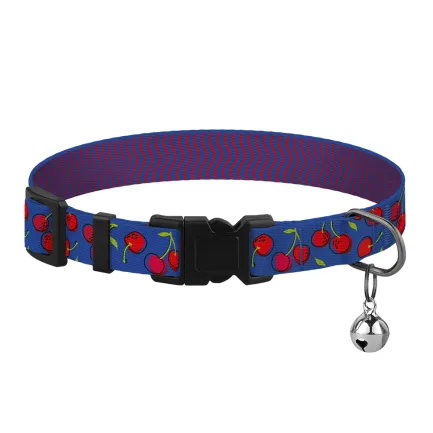 Нашийник для Котів BronzeDog Urban Fruits Нейлоновий з Пластиковою Пряжкою та Дзвіночком Вишні XS — Фото 1