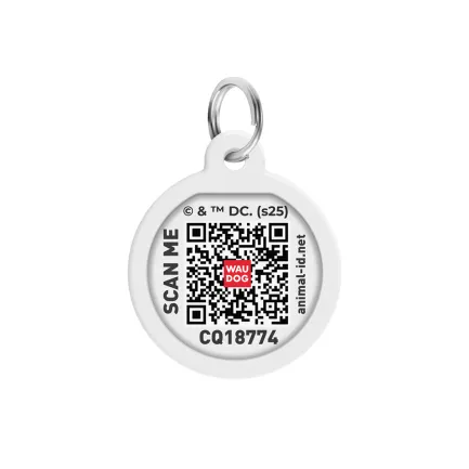 Адресник для собак і котів металевий WAUDOG Smart ID з QR паспортом, малюнок "Флеш лого", коло, Д 25 мм — Фото 2