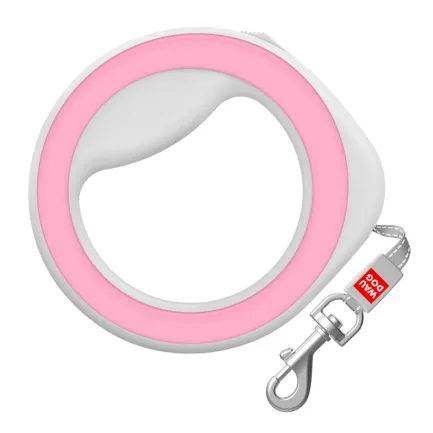 Повідець-рулетка для собак WAUDOG R-leash, кругла, XS-M, до 40 кг, 2,9 м, світловідбиваюча стрічка рожевий — Фото 1