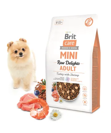 Корм сухий для собак малих порід Brit Care Mini Raw Delights Turkey with Shrimp індичка з креветками 2 кг — Фото 1