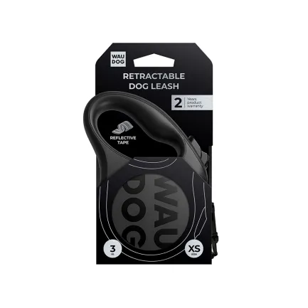 Повідець-рулетка для собак WAUDOG R-leash Monochrome Black, XS, до 12 кг, 3 м, світловідбивна стрічка, чорна — Фото 2