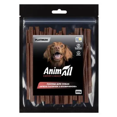 Ласощі для собак AnimAll Platinum М'ясні палички з яловичиною, 200 г