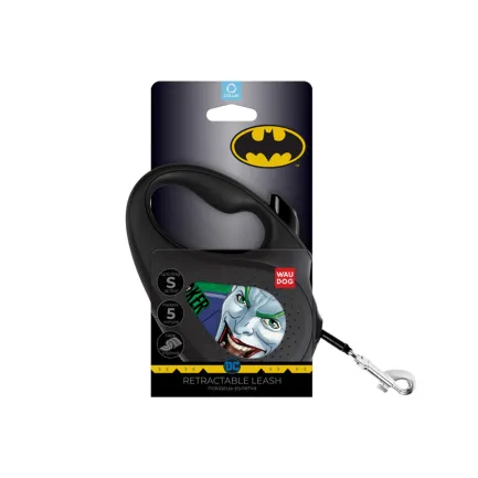 Повідець-рулетка для собак WAUDOG R-leash, малюнок "Джокер Зелений", S, до 15 кг, 5 м, світловідбиваюча стрічка чорний — Фото 1