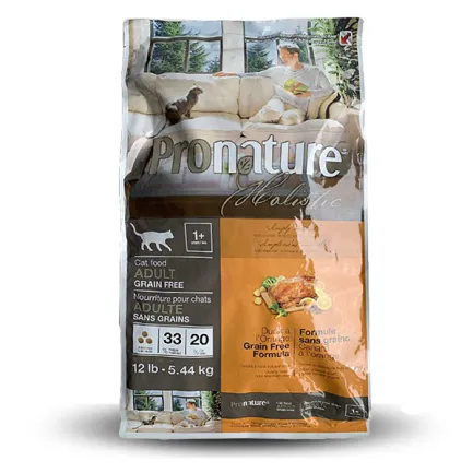 Pronature Holistic Cat Duck&amp;Orange ПРОНАТЮР ХОЛІСТИК КАЧКА З АПЕЛЬСИНАМИ сухий беззерновий холістик корм для котів 5,44 кг