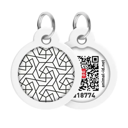 Адресник для собак і котів металевий WAUDOG Smart ID з QR паспортом, малюнок "Геометрія", коло, Д 30 мм