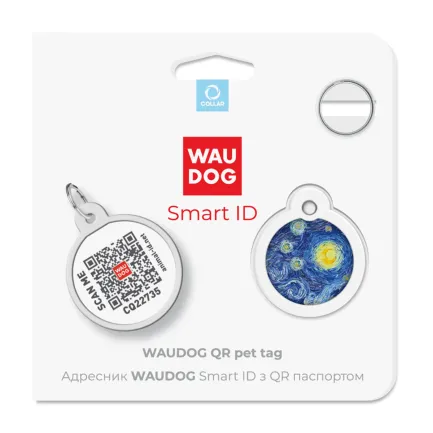 Адресник для собак та котів металічний WAUDOG Smart ID з QR паспортом, малюнок "Водяні лілії", круг, Д 25 мм — Фото 4