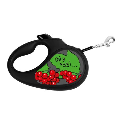 Повідець-рулетка для собак WAUDOG R-leash, малюнок "Калина", S, до 15 кг, 5 м, світловідбиваюча стрічка чорний