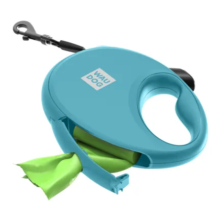 Повідець-рулетка для собак WAUDOG R-leash з контейнером для пакетів, світловідбивна стрічка, S, до 12 кг, 3 м, блакитний — Фото 6