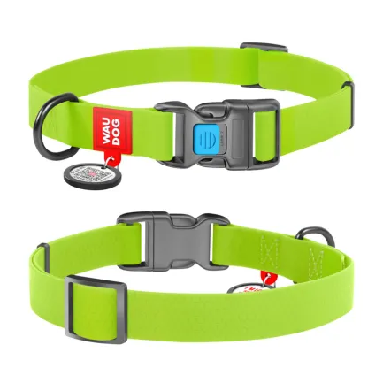 Нашийник для собак водостійкий WAUDOG Waterproof c QR паспортом, пластикова пряжка-фастекс, Ш 20 мм, Дов 28-40 см, салатовий — Фото 1
