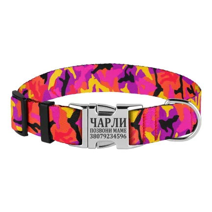 Нашийник для Собак BronzeDog Urban Camo Нейлоновий з Металевою Пряжкою Рожевий S — Фото 1