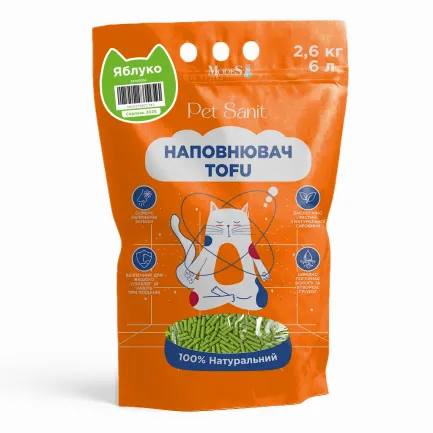 Наповнювач Tofu - яблуко 2,6 кг, 6 л, ПетСаніт (PetSanit), MODES